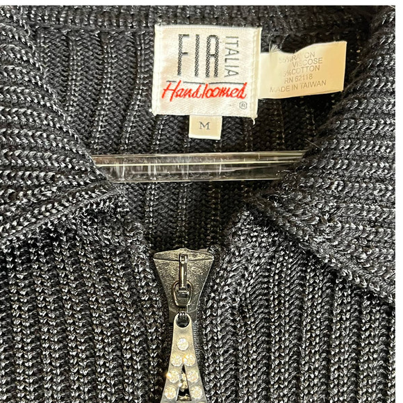 FIA Italia Vintage Handloomed Rhinestone Textured Women's M Sweater - Picture 3 of 5
